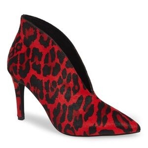 Jeffery Campbell Red Black Electron Leopard Bootie Pumps Calf Hair Size 7